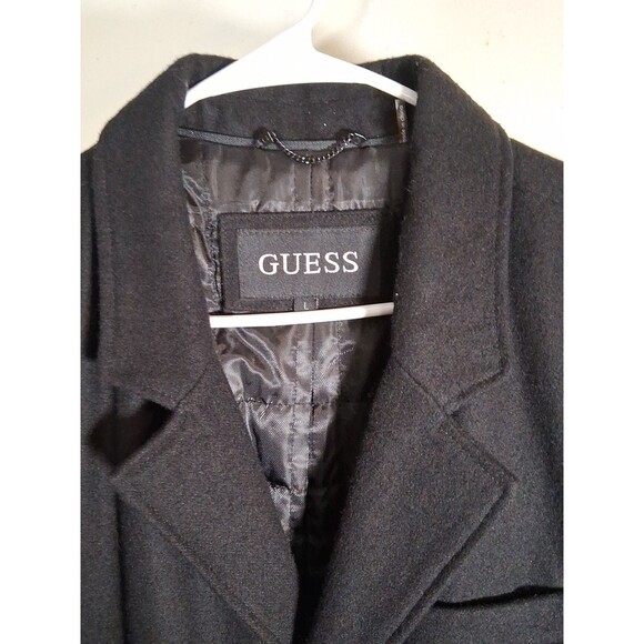Guess Men Jacket Over Coat Large L Perfect Condition Used Black - Picture 3 of 8